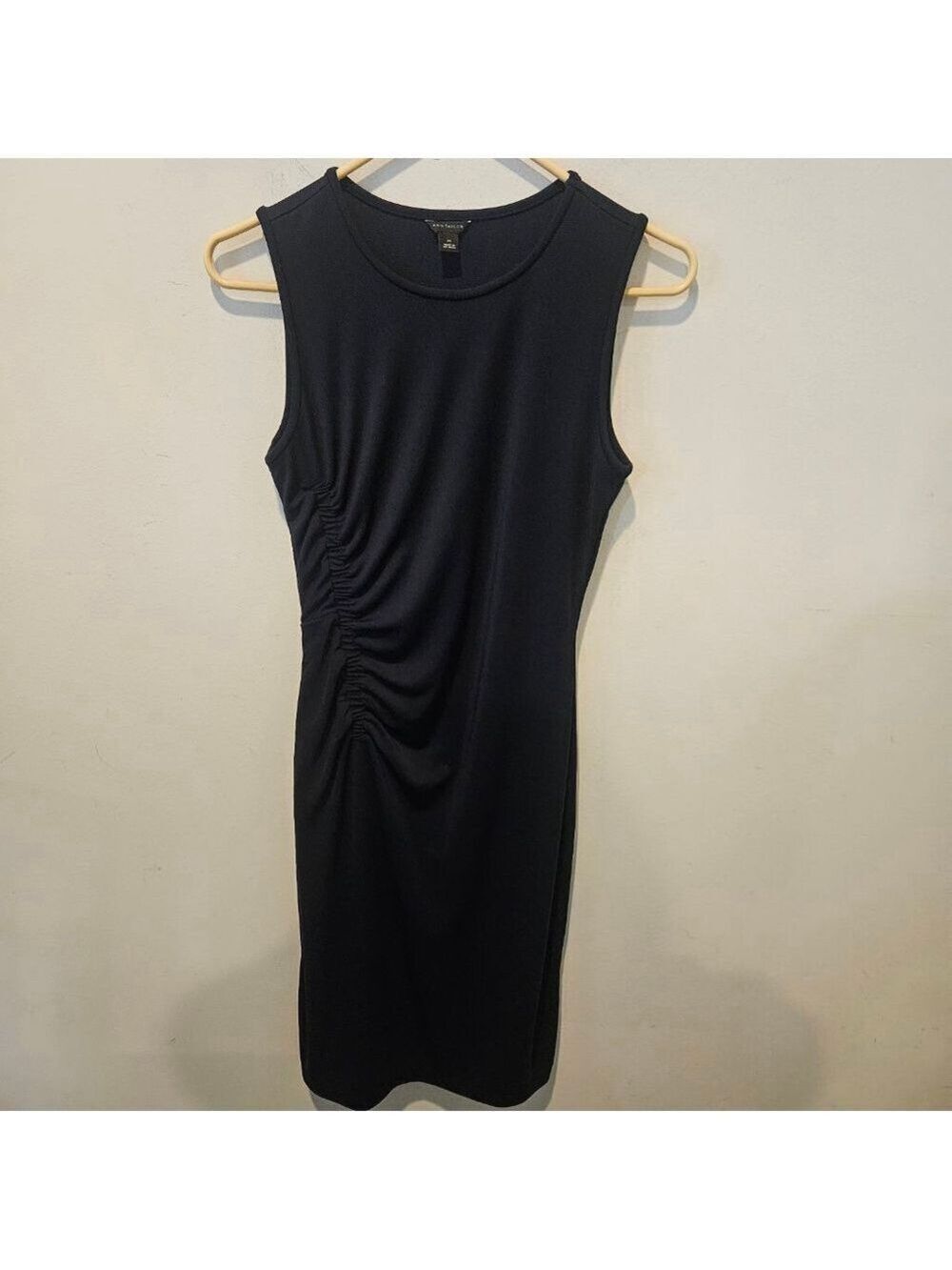 Women's Ann Taylor Black Sleeveless Ruched Midi Dress XS